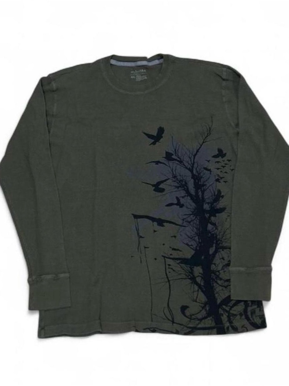 Vintage Anchor Blue | Affliction Style Crow Graphic Henley Crewneck Thermal XXL